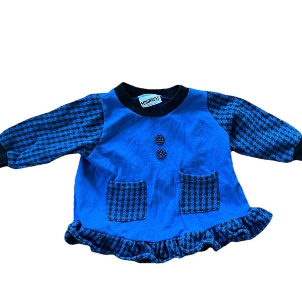 Vintage Blue Kids Shirt with Houndstooth Sleeves
